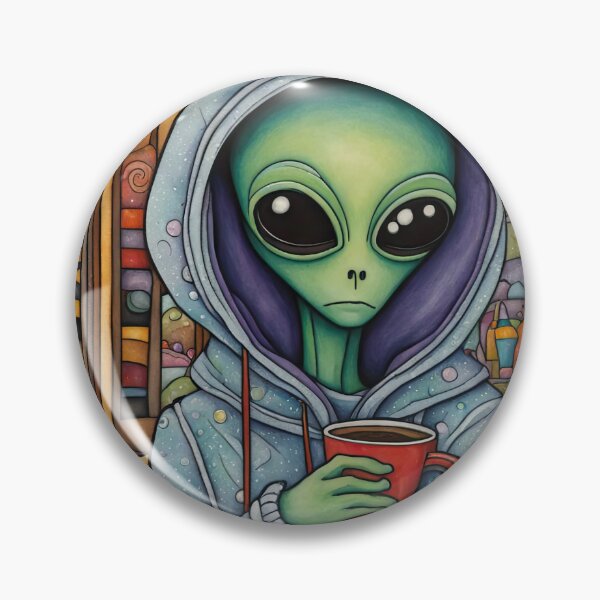 Item preview, Alien drinking coffee in a coffee shop designed and sold by Colin Bentham.
