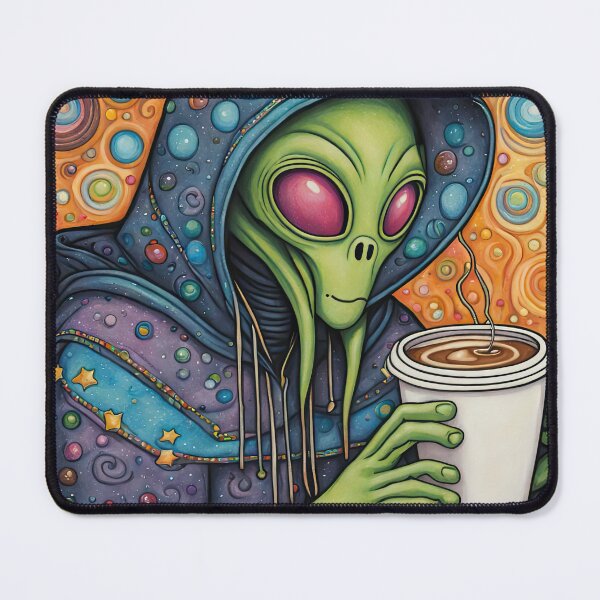 Item preview, Alien drinking coffee in a coffee shop designed and sold by Colin Bentham.