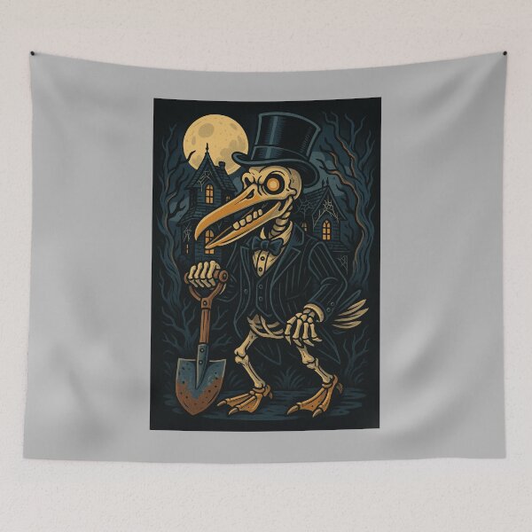 Item preview, Skeleton Bird Gentleman in Haunted Night Scene designed and sold by marcobelleti.