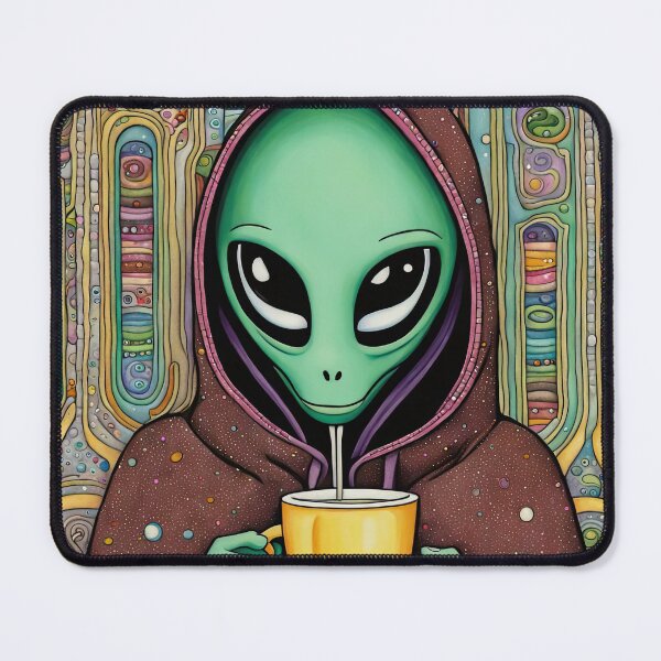 Item preview, Alien drinking coffee in a coffee shop designed and sold by Colin Bentham.