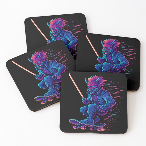 Item preview, Cyberpunk Oni on hover-skate and neon katana designed and sold by kyokugen.