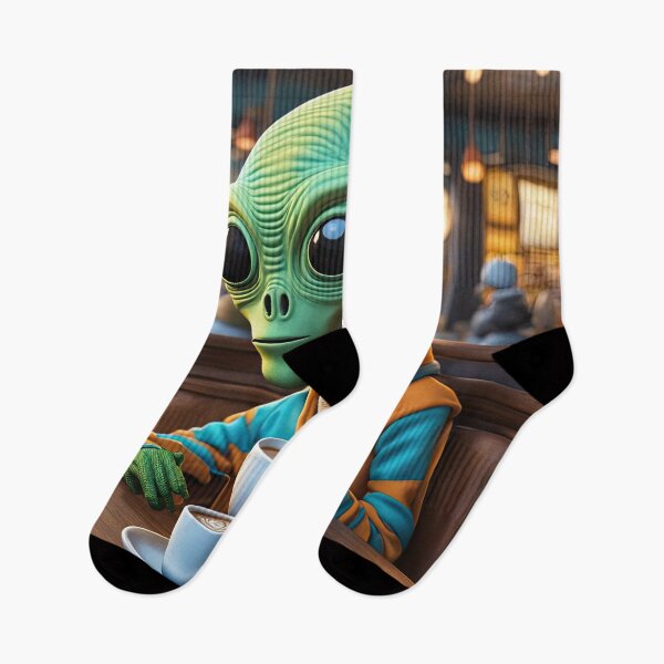 Item preview, Alien drinking coffee in a coffee shop designed and sold by Colin Bentham.