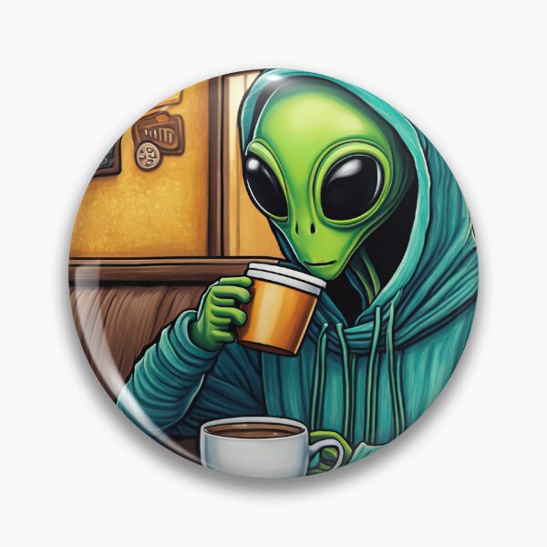 Item preview, Alien drinking coffee in a coffee shop designed and sold by Colin Bentham.