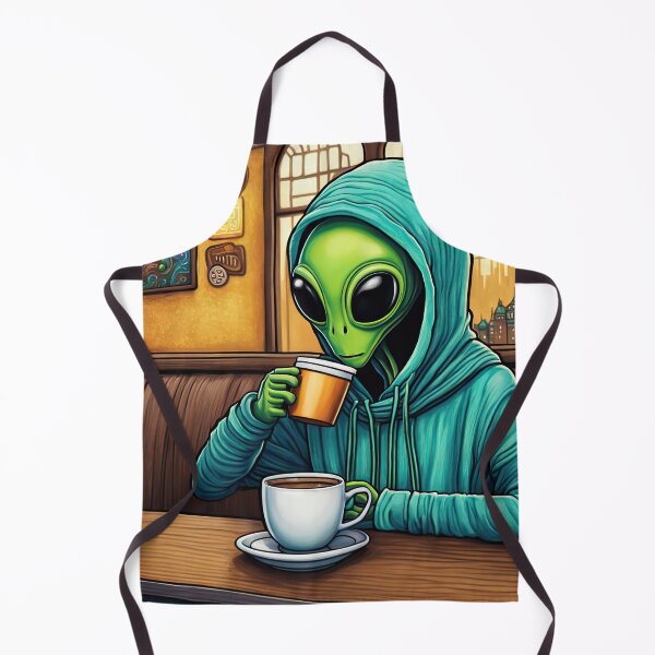Item preview, Alien drinking coffee in a coffee shop designed and sold by Colin Bentham.