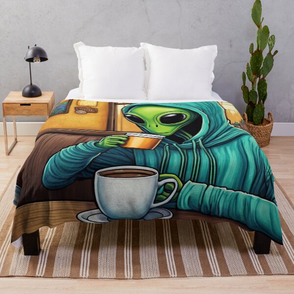 Item preview, Alien drinking coffee in a coffee shop designed and sold by Colin Bentham.