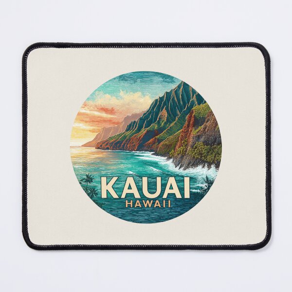 Item preview, Kauai Hawaii Vintage Travel Sticker - Retro Mountains & Ocean Sunset designed and sold by Blurbean.