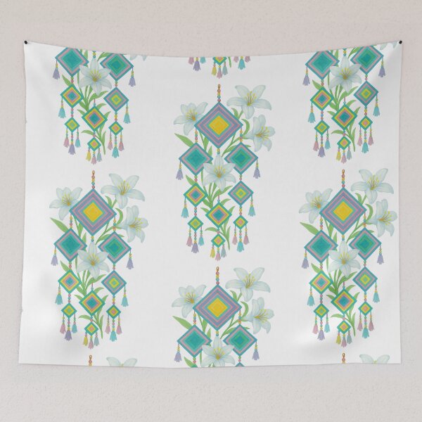 Item preview, LaiThai Lanna Tung & White Lilies designed and sold by LaiThaiPatterns.