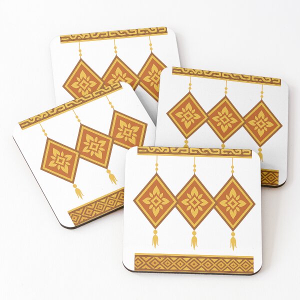 Item preview, LaiThai Triple Tung Emblem (Gold & Vermilion) designed and sold by LaiThaiPatterns.
