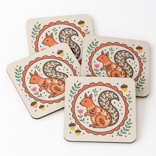 Item preview, Red Squirrel – Leaf Tail Harmony, Rustic Autumn Mood - Scandinavian Folk Art by heidiannemorris © designed and sold by FOLK ART FUSION.