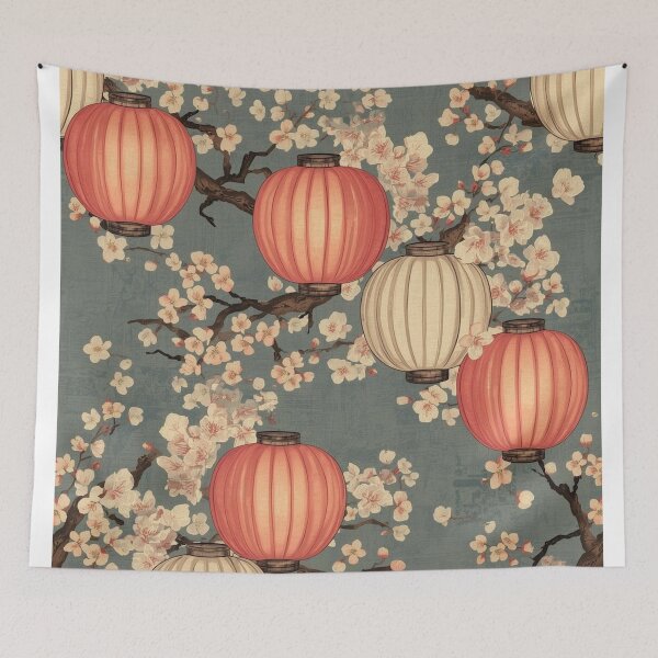 Item preview, Seamless Lantern and Cherry Blossom Pattern – Japanese Festival Design designed and sold by Vandy Fullam.