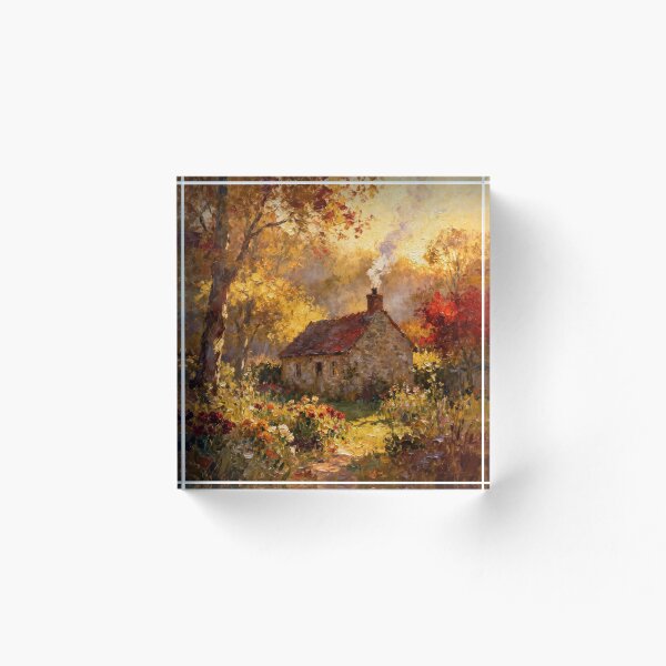 Artikelvorschau, Alter englischer Stein-Cottage-Garten im Herbst entworfen und verkauft von MeadowFarmPrint.