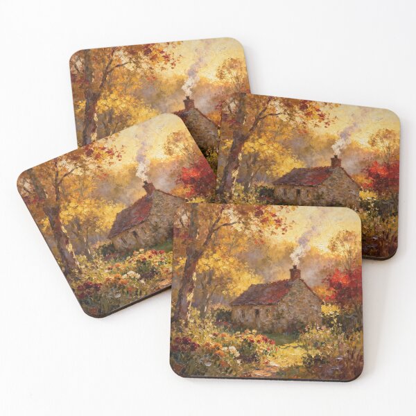 Item preview, Old English Stone Cottage Garden in Autumn designed and sold by MeadowFarmPrint.