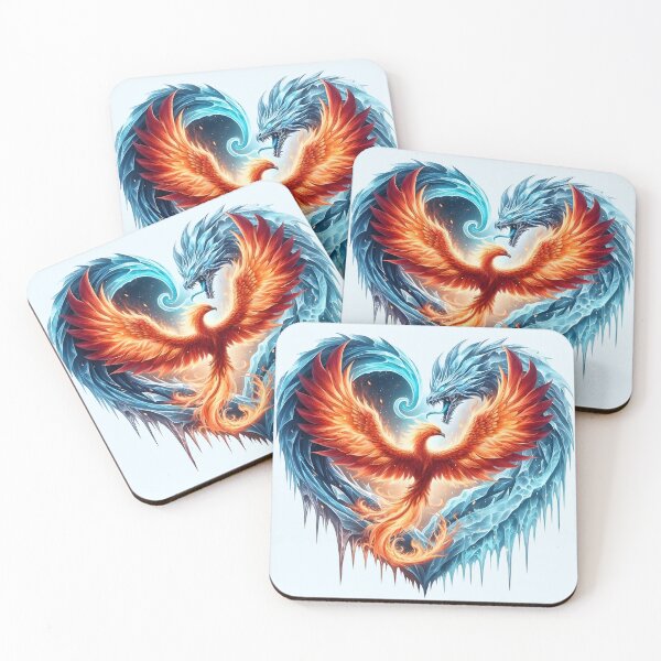 Item preview, Fiery Phoenix vs Ice Dragon – Mythical Heart of Fire and Ice designed and sold by Margival.