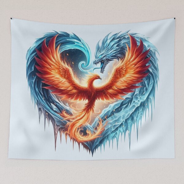 Item preview, Fiery Phoenix vs Ice Dragon – Mythical Heart of Fire and Ice designed and sold by Margival.
