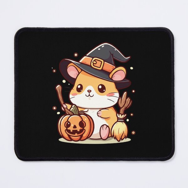 Item preview, Cute Witch Hamster Halloween Chibi Cartoon | Kawaii Hamster with Witch Hat, Broomstick & Pumpkin Illustration designed and sold by ColorSplash123.