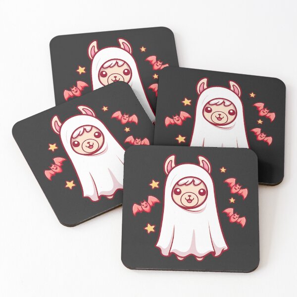Item preview, Cute Ghost Llama Halloween Chibi Cartoon | Kawaii Llama in Ghost Sheet with Bats & Stars Illustration designed and sold by ColorSplash123.