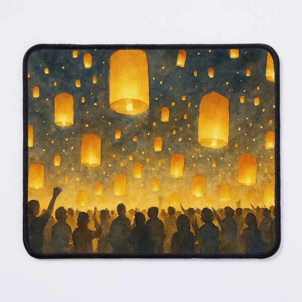 Item preview, Lantern Night — Yi Peng Sky Lantern Festival (Watercolor, Horizontal) designed and sold by LaiThaiPatterns.