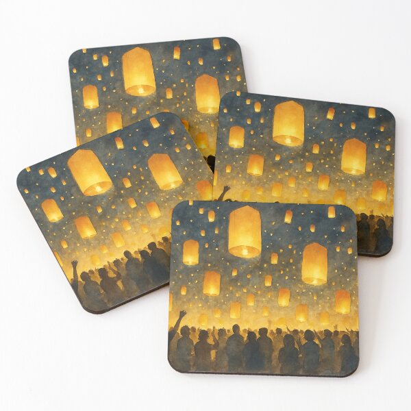Item preview, Lantern Night — Yi Peng Sky Lantern Festival (Watercolor, Horizontal) designed and sold by LaiThaiPatterns.