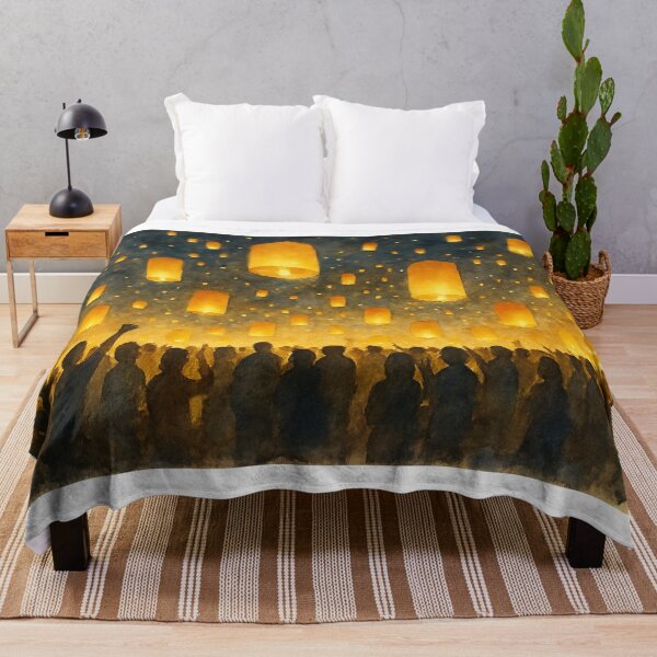 Item preview, Lantern Night — Yi Peng Sky Lantern Festival (Watercolor, Horizontal) designed and sold by LaiThaiPatterns.