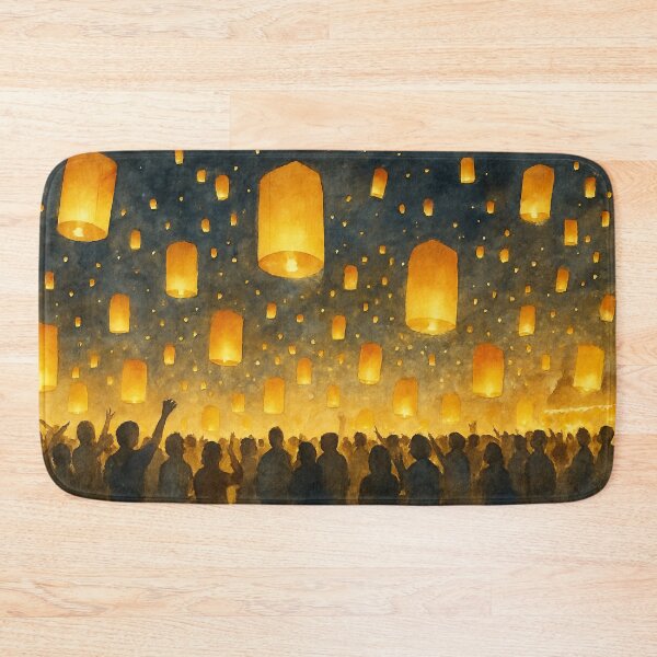 Item preview, Lantern Night — Yi Peng Sky Lantern Festival (Watercolor, Horizontal) designed and sold by LaiThaiPatterns.