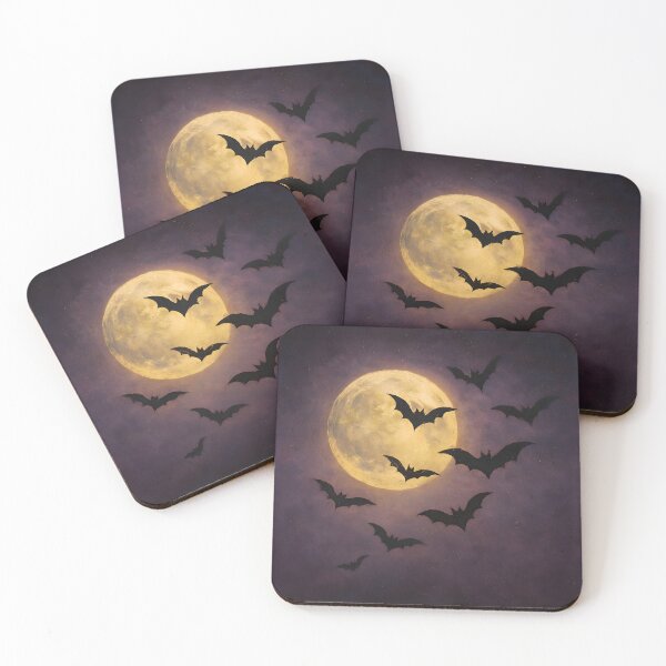 Item preview, Halloween Moon With Flying Bats Illustration designed and sold by PandaTShirtShop.