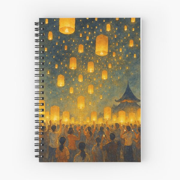 Item preview, Lantern Night — Yi Peng Sky Lantern Festival (Watercolor) designed and sold by LaiThaiPatterns.