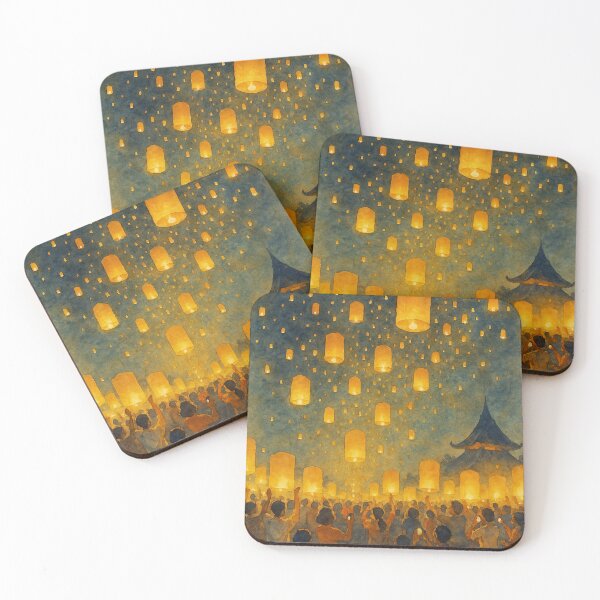 Item preview, Lantern Night — Yi Peng Sky Lantern Festival (Watercolor) designed and sold by LaiThaiPatterns.