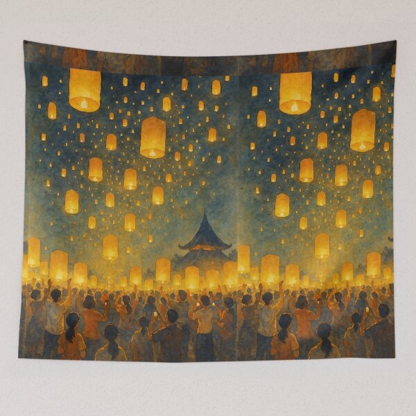 Item preview, Lantern Night — Yi Peng Sky Lantern Festival (Watercolor) designed and sold by LaiThaiPatterns.