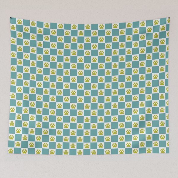 Item preview, Paw Print Checkerboard pattern - teal + white + green designed and sold by Shelley Winters.