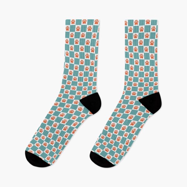 Item preview, Paw Print Checkerboard pattern - teal + white + orange designed and sold by Shelley Winters.