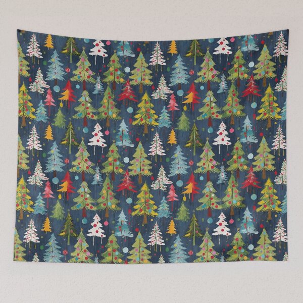 Item preview, Funky Colorful Christmas Trees with Drippy Paint And a Dark Blue background designed and sold by CarrollGene.