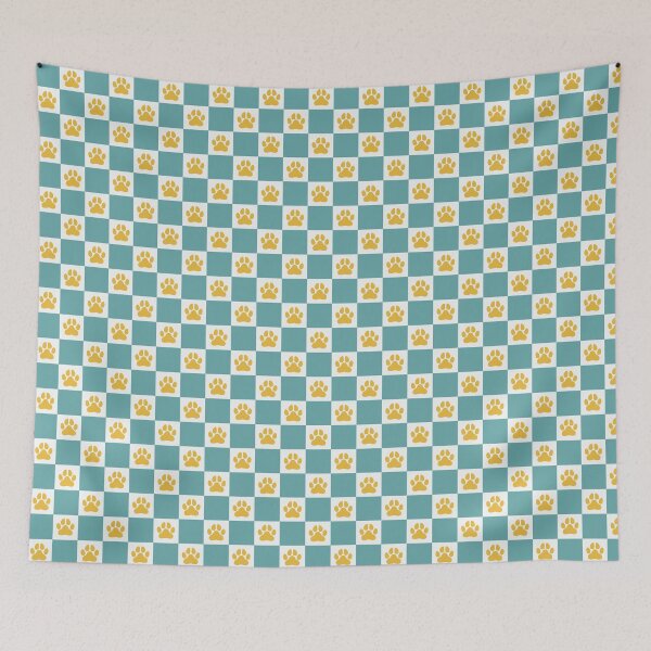 Item preview, Paw Print Checkerboard pattern - teal + white + yellow designed and sold by Shelley Winters.
