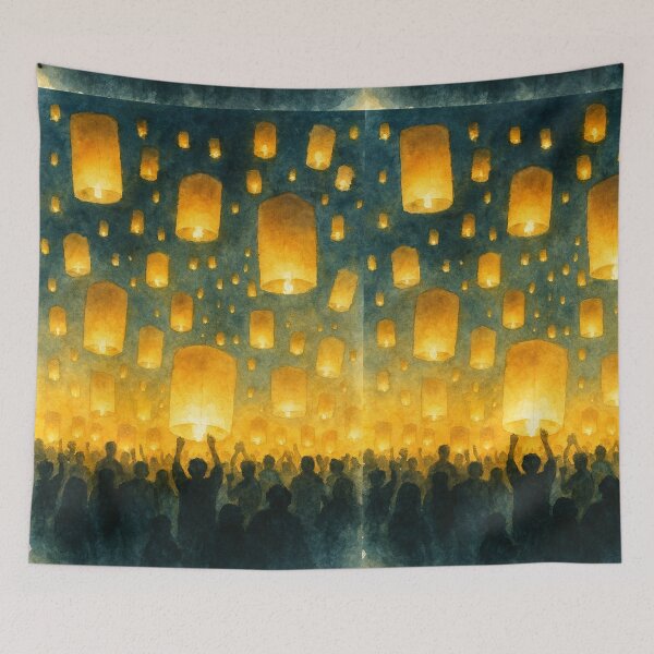 Item preview, Lantern Night — Yi Peng Sky Lantern Festival 2 (Watercolor) designed and sold by LaiThaiPatterns.