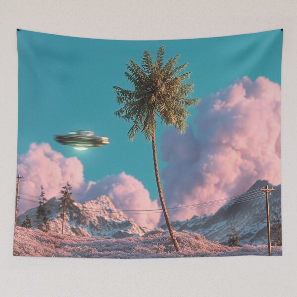 Item preview, Surreal UFO and Palm Tree Mountain Scene designed and sold by Jirka Svetlik, Studio Illuvision.