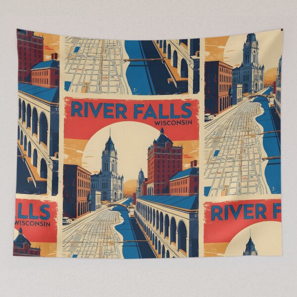 Item preview, River Falls Wisconsin 1950s USA Vintage Travel Tourism designed and sold by TravelersGems.