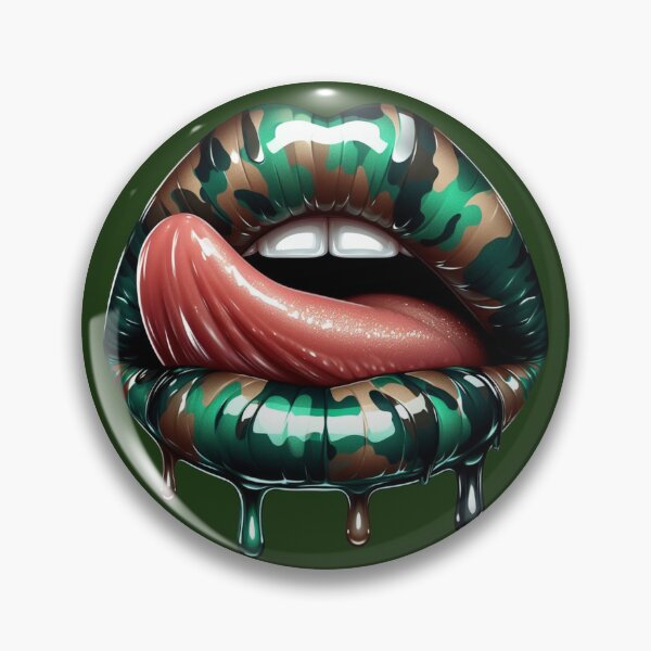 Artikelvorschau, Kräftige Camo-Lippen mit Zunge – Glänzende, tropfende Lippenkunst entworfen und verkauft von Margival.