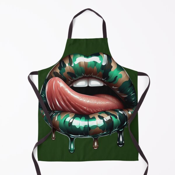 Item preview, Bold Camo Lips with Tongue – Glossy Dripping Lip Art designed and sold by Margival.