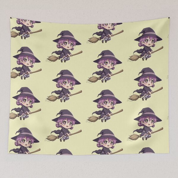 Item preview, Cute Chibi Witch on Broom Whimsical Halloween Art Adorable Kawaii Flying Sorceress designed and sold by bvdesignart.