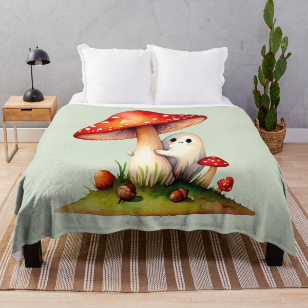 Item preview, Cute Ghost with Mushroom | Spooky Cottagecore Autumn Art designed and sold by Ombrya.