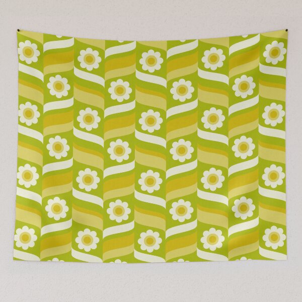 Item preview, 1970s Groovy Daisies Waves Yellow Beige Bg Green Chartreuse Textured designed and sold by miavaldez.