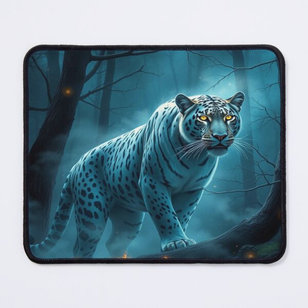 Item preview, White Leopard in Mystic Forest – Glowing Eyes, Silent Power, Misty Paths full of magic designed and sold by FotoworldEdel.