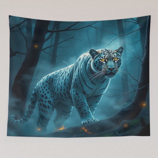 Item preview, White Leopard in Mystic Forest – Glowing Eyes, Silent Power, Misty Paths full of magic designed and sold by FotoworldEdel.