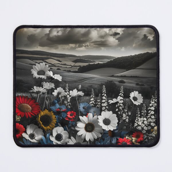 Item preview, Dramatic Monochrome Landscape with Vibrant Flowers designed and sold by FantasyGalleria.