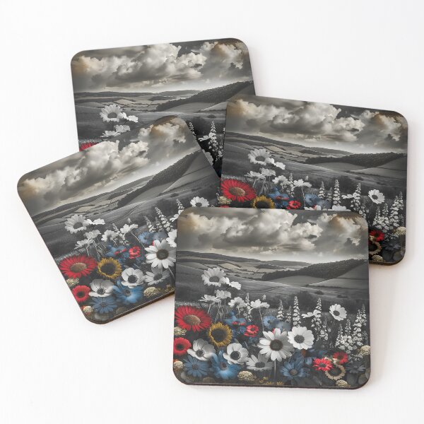 Item preview, Dramatic Monochrome Landscape with Vibrant Flowers designed and sold by FantasyGalleria.