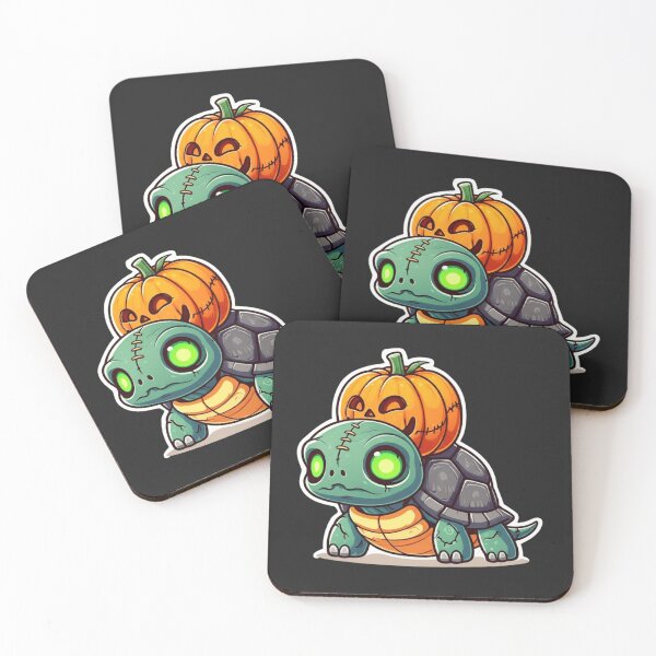 Item preview, Cute Zombie Turtle Halloween Chibi Cartoon | Kawaii Turtle with Cracks, Stitches, Green Eyes & Pumpkin Shell designed and sold by ColorSplash123.