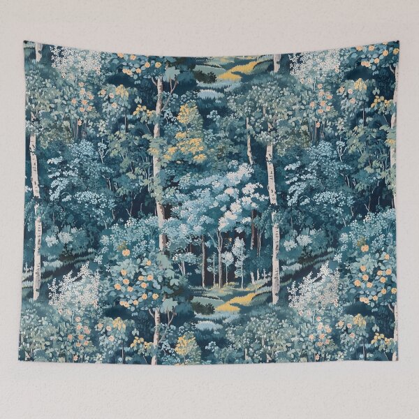 Item preview, French Aubusdon tapestry style blue forest designed and sold by SophieClimaArt.