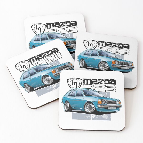 Item preview, Mazda 323 RWD Blue Hatchback Illustration designed and sold by Petrolhead T-Shirts and Art.