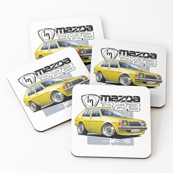 Item preview, Mazda 323 RWD Yellow Hatchback Illustration designed and sold by Petrolhead T-Shirts and Art.