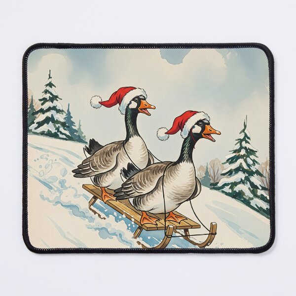 Item preview, Festive Geese Sledding | Funny Christmas Waterfowl Art designed and sold by naughty-raccoon.
