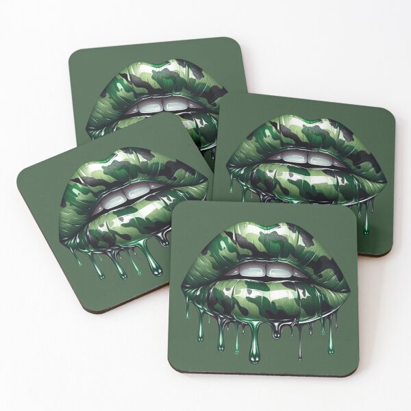 Item preview, Green Camo Lips – Glossy Dripping Camouflage Lip Art designed and sold by Margival.